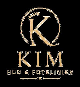 KIM Hud & Fotklinikk logo featuring a stylized K with a crown on a black background