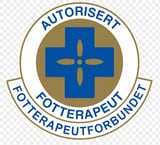 Authorized Foot Therapist Federation seal with blue cross and gold circular background